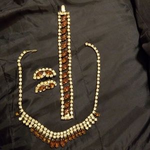 1950s Brown rhinestone necklace,  earrings and bra